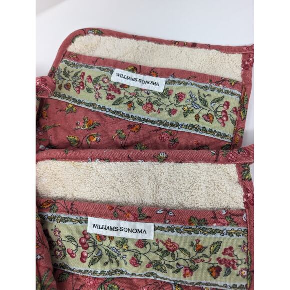 Vintage Williams Sonoma Quilted Over Mitt & Hot Holders Set Botanical Print - Picture 3 of 6